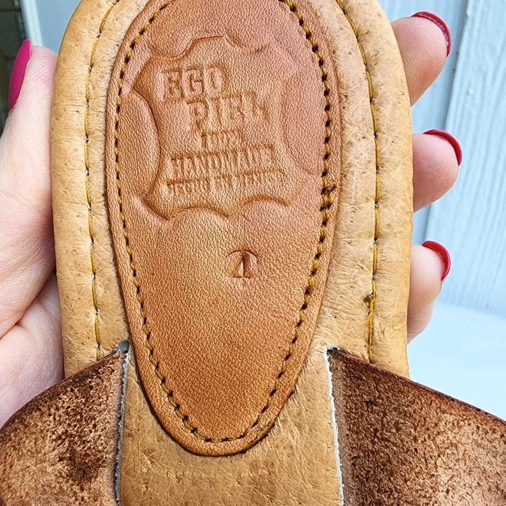 Vintage Ego Piel Sz 7 Tan Leather Handmade Crisscross Slide Sandals Mexico Boho